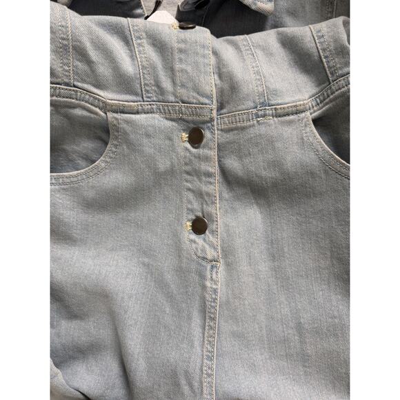 Avec Les Filles Womens Jumpsuit Denim Wide Leg Light Wash Belt Retro 70s Sz 29 - Picture 13 of 15